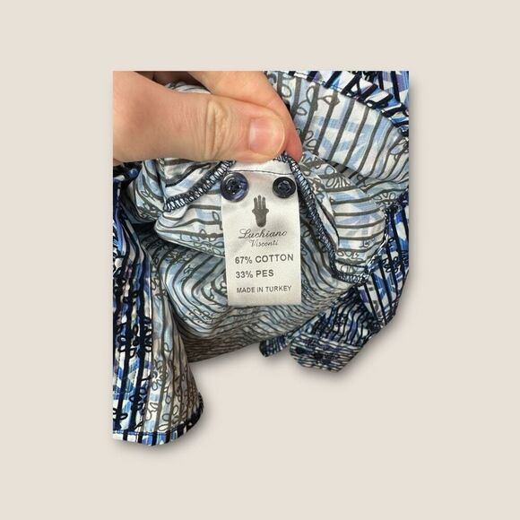 Luchiano Visconti Black Men’s Velvet Textured Blue Black Button Down Top Size Sm - Picture 8 of 8